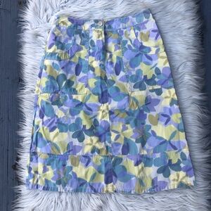 Vintage J. Jill Watercolor Floral Pocket Pastel Purple Yellow Midi Skirt size 4